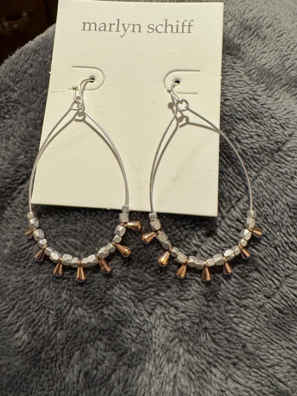 New Marlyn Schiff Teardrop Beaded Hoop‎ Earrings Boho Festival Delicate
